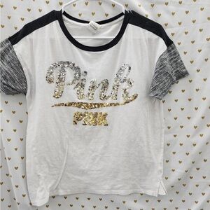 PINK Victoria's Secret White and Black Short Sleeve Tee